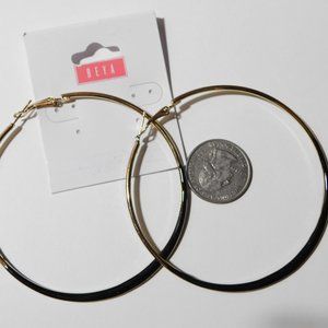 Beya Ladies Hoop Earrings Gold Black Tones Lever Fasteners